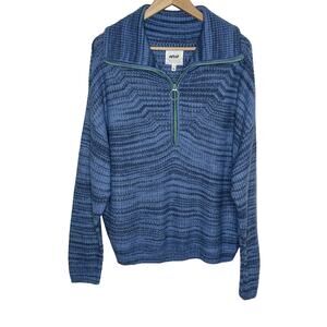 Aerie 1/4 Zip Sweater Medium Blue Cozy Casual Lounge Pullover Soft Knit